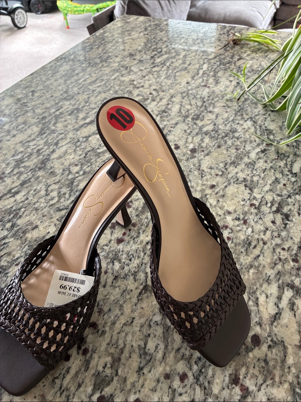 Jessica Simpson Dark Brown Woven Slide Mule Heels